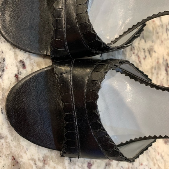 BCBG Paris black leather open toe heels - Picture 3 of 6